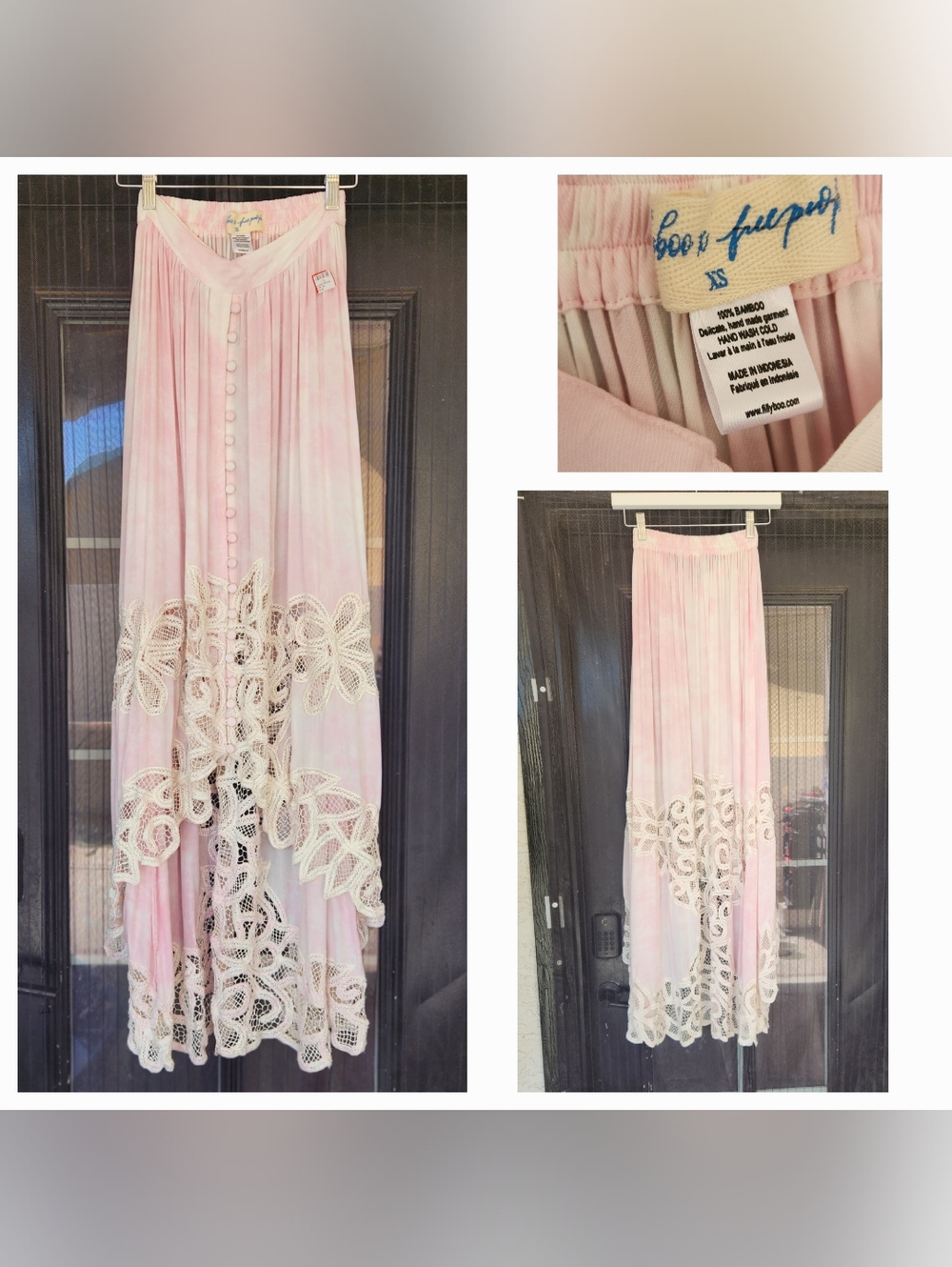 Free People Pink High-Low Maxi Skirt with Cream Lace - Picture 2 of 2